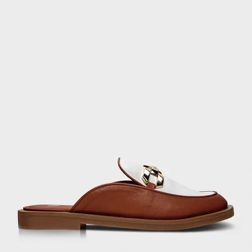 MULE FLAT MARIA CLARA CARRANO BICOLOR COURO MARROM REF: 214071